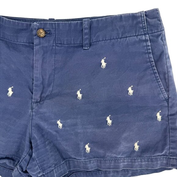 Polo Ralph Lauren Navy Blue Womens All Over Embroidered Pony Chino Shorts Size 8 - Picture 1 of 8